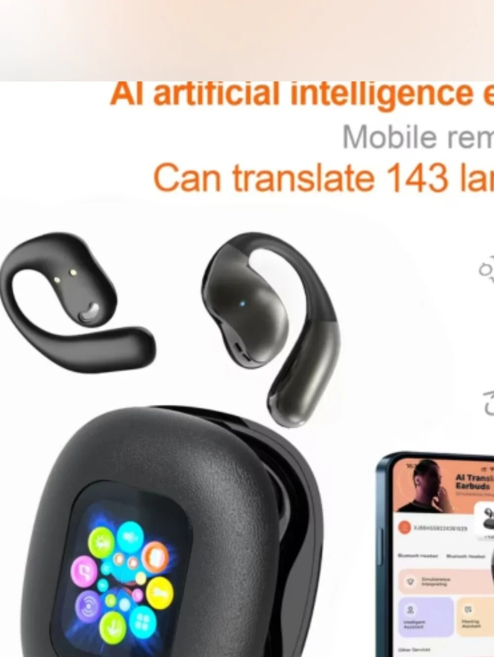 AI Translation Wireless Earbuds w/ Touchscreen Case – Real-Time Translator Bluet